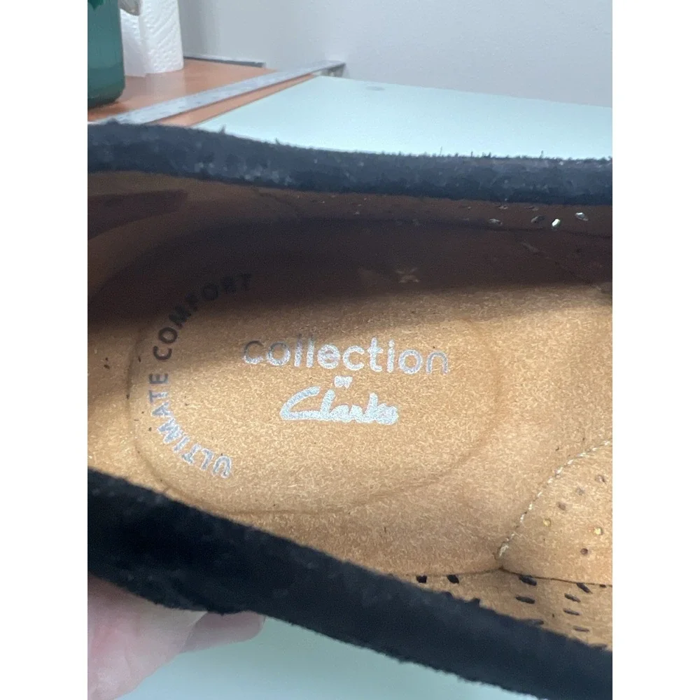 Clarks Collection Women's Size 8‎ Black Suede Loafers Slip On Comfort Shoes